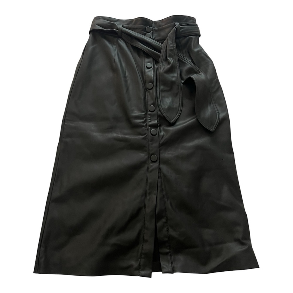 Faux leather button up midi skirt